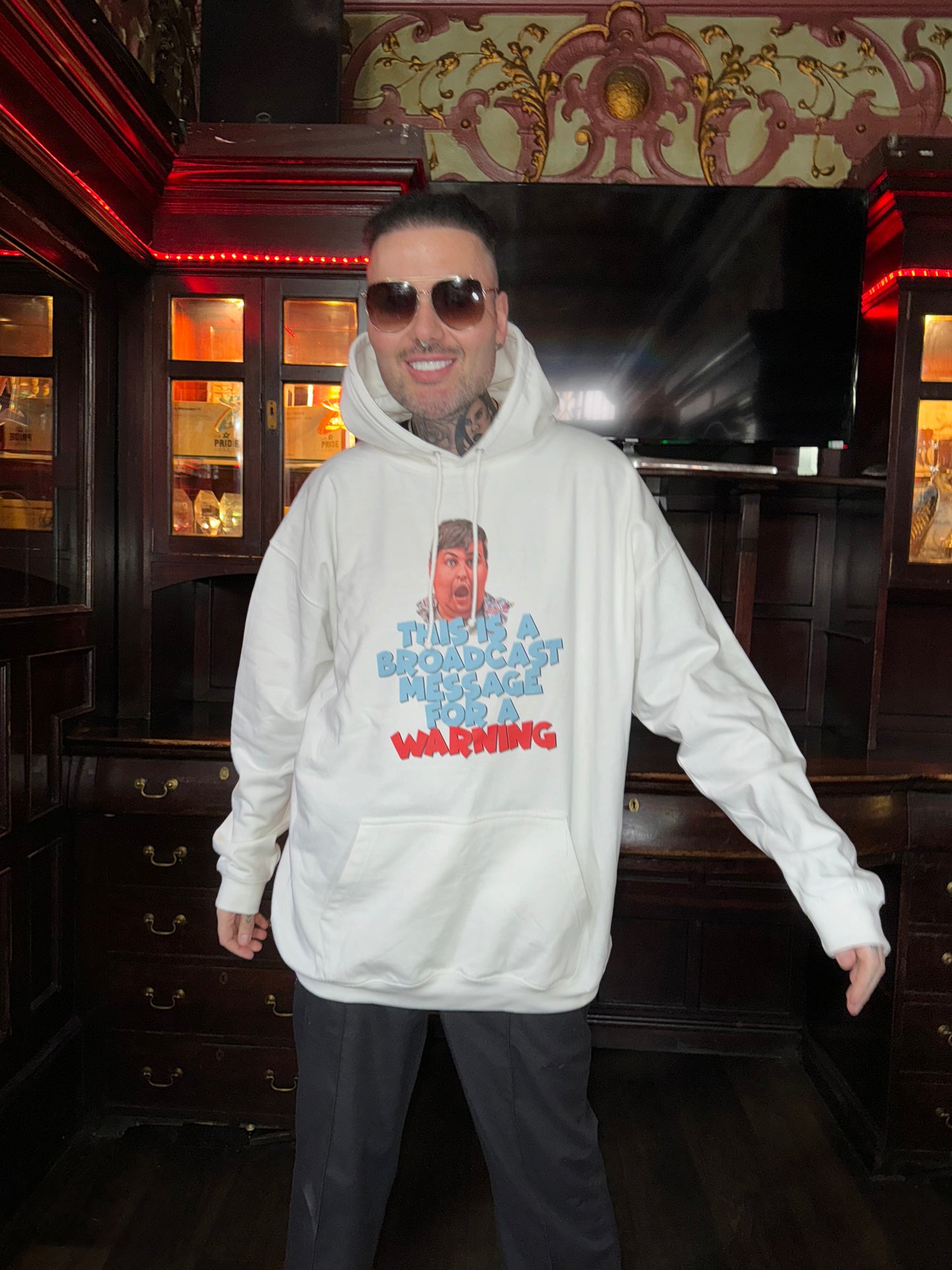 “Broadcast message for a warning” hoodie!